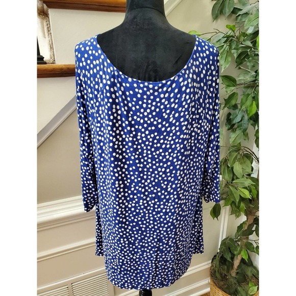 Chico's Blue Polka Dot Rayon Round Neck Long Sleeve Casual Top Blouse (3) XL - Picture 6 of 11